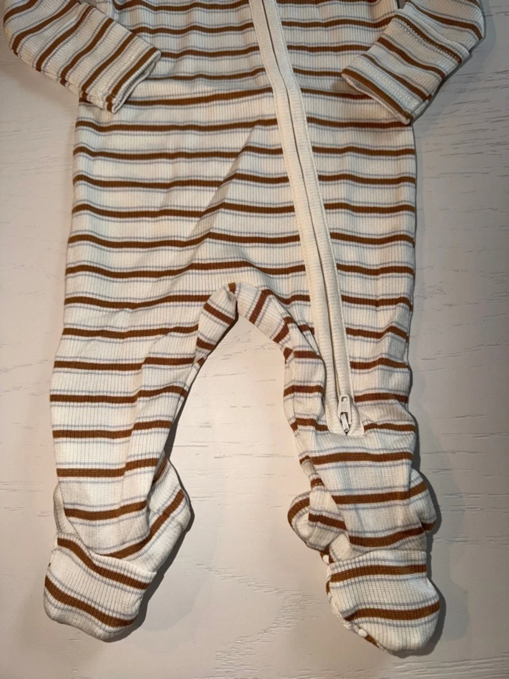 Angel Dear Neutral Stripe Brown Footie 3-6 6-9 months
